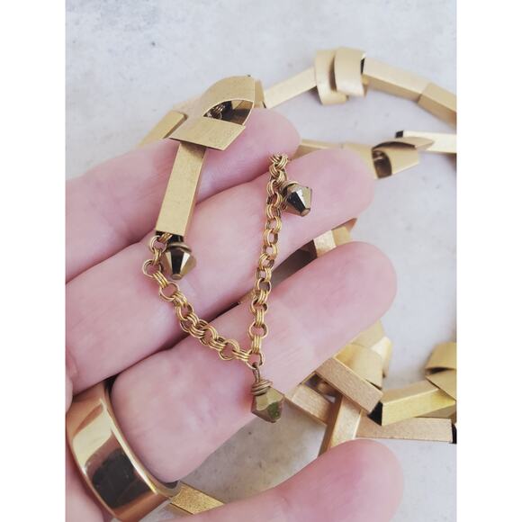 Chunky Gold Tone Geometric Statement Necklace – Layered Sculptural Boho Glam - Picture 8 of 14
